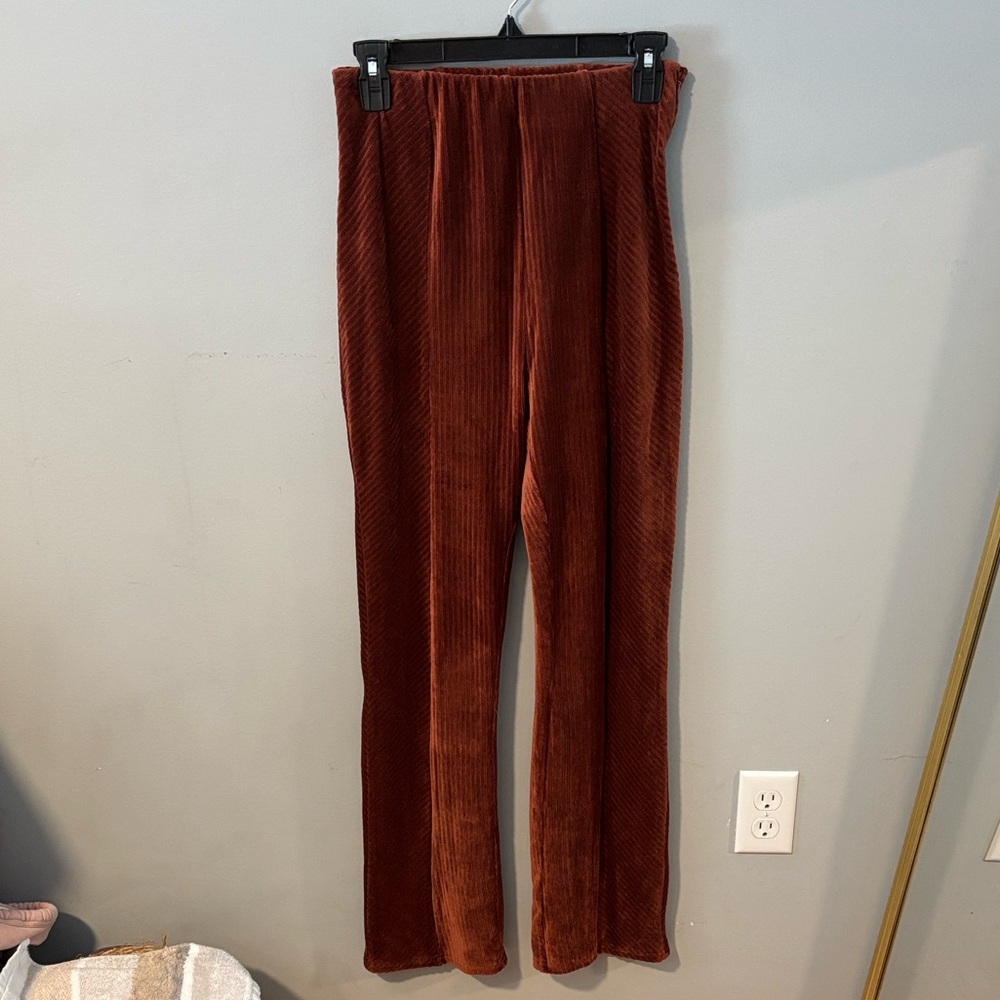 Velour Rust‎ Retro Groovy Hippie Flare Pants Track Pants - Picture 2 of 6